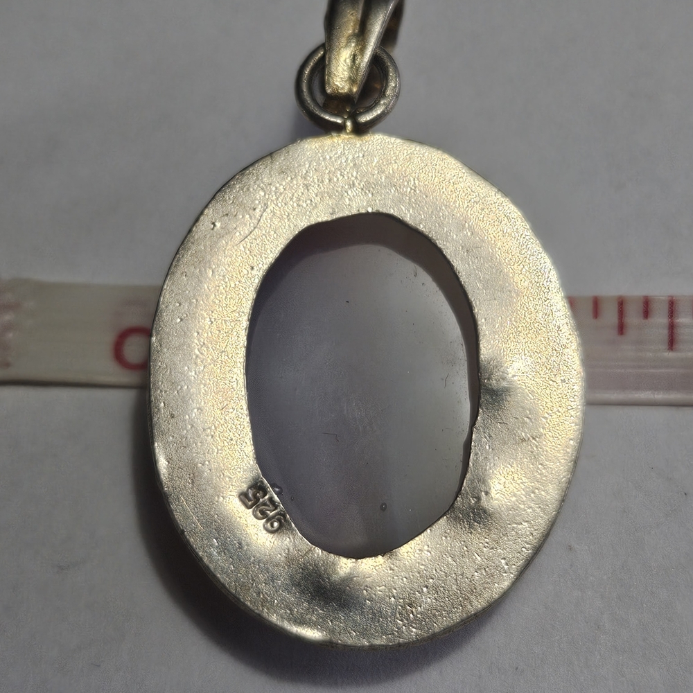 Purple and Cream Agate Oval Pendant Necklace Marked 925 - Picture 3 of 3